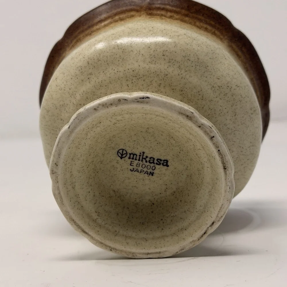 Vintage Mikasa Whole Wheat E8000 Footed Compote Dish Brown Drip Stoneware Japan